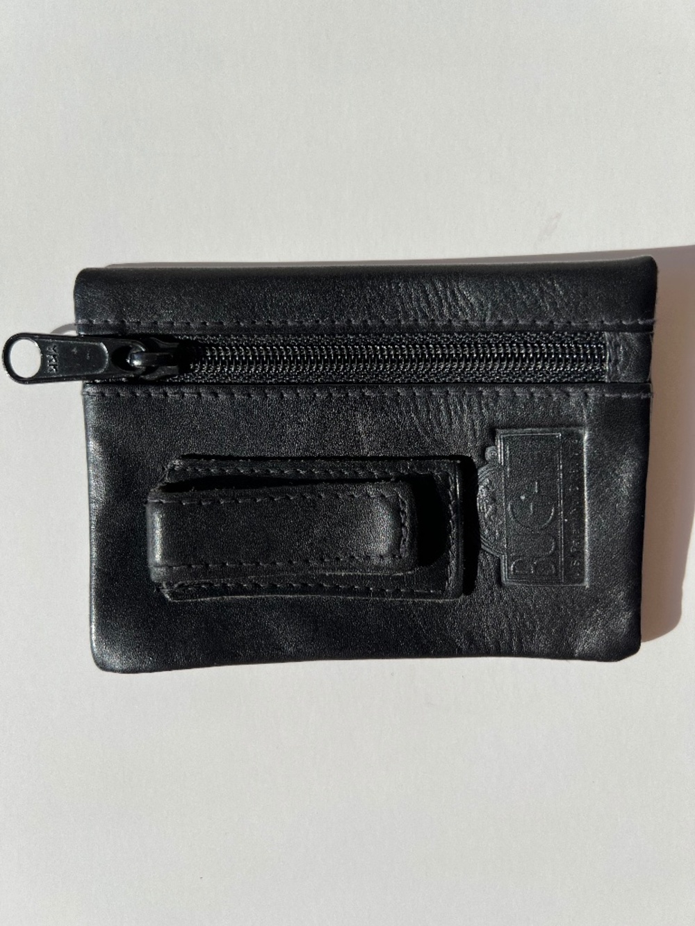 Vintage BUGATTI Black Leather Zippered Coin Pouch Belt Clip Wallet